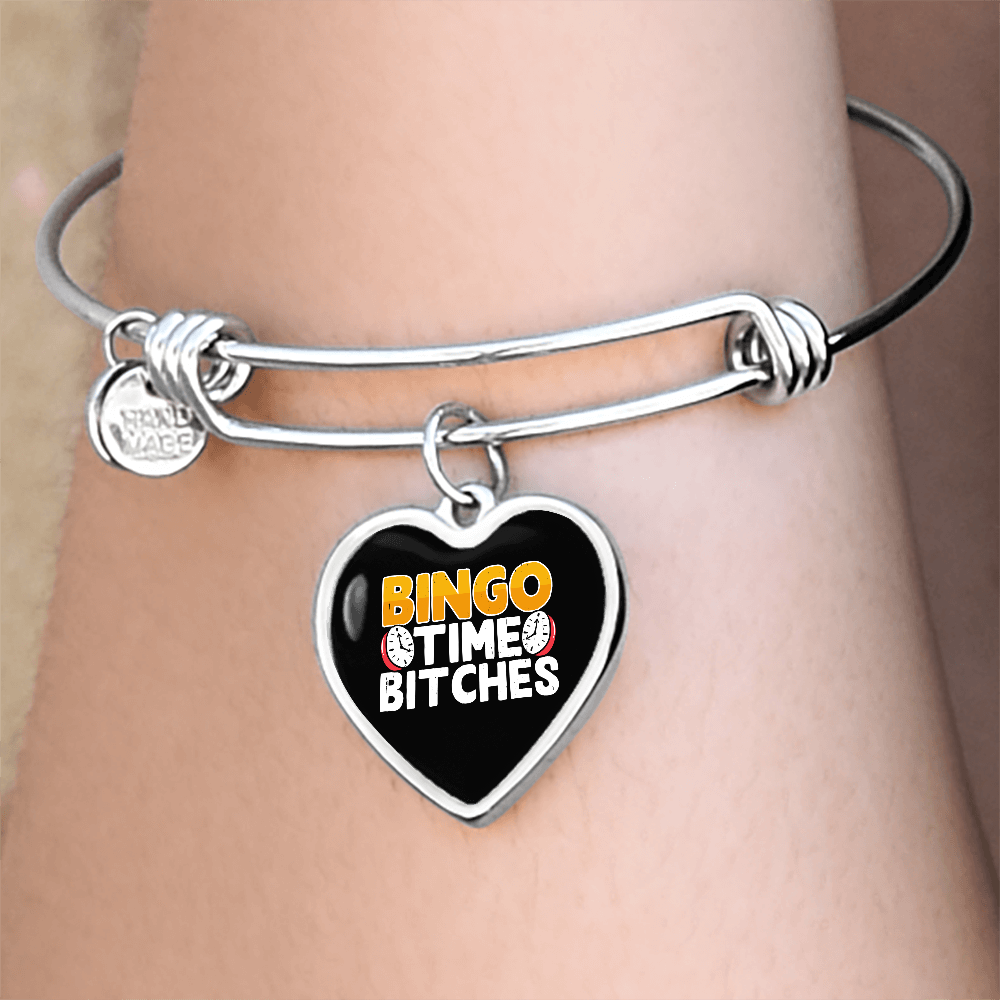 Bingo Time Bitches - Non-Message Card Luxury Heart Bangle - Gift for Her