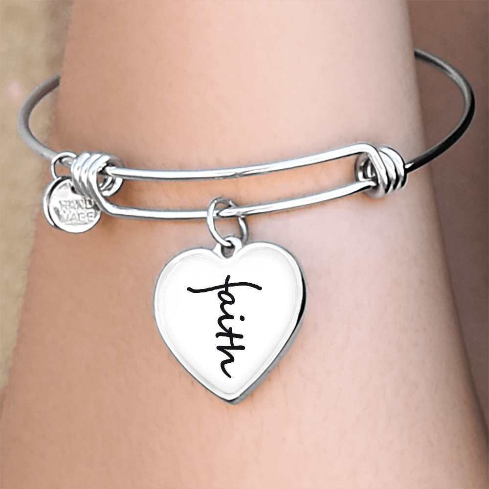 Faith (Black) - Non-Message Card Luxury Heart Bangle - Gift for Her