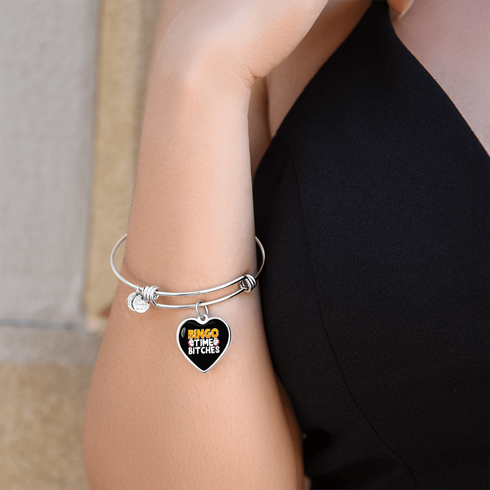 Bingo Time Bitches - Non-Message Card Luxury Heart Bangle - Gift for Her