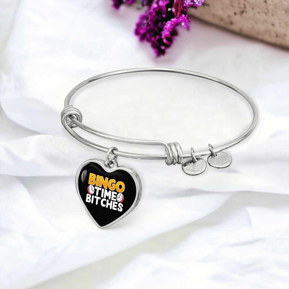 Bingo Time Bitches - Non-Message Card Luxury Heart Bangle - Gift for Her