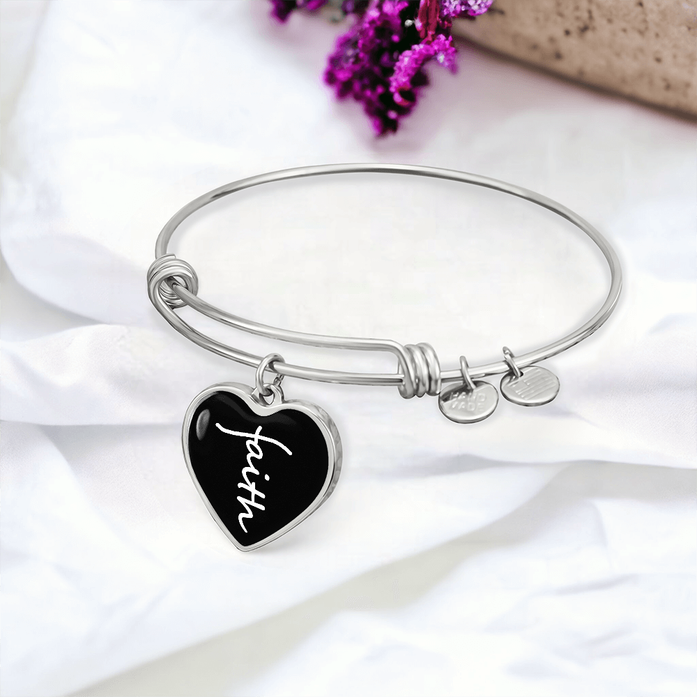 Faith (White) - Non-Message Card Luxury Heart Bangle - Gift for Her