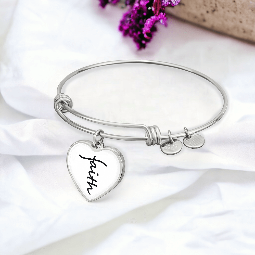 Faith (Black) - Non-Message Card Luxury Heart Bangle - Gift for Her