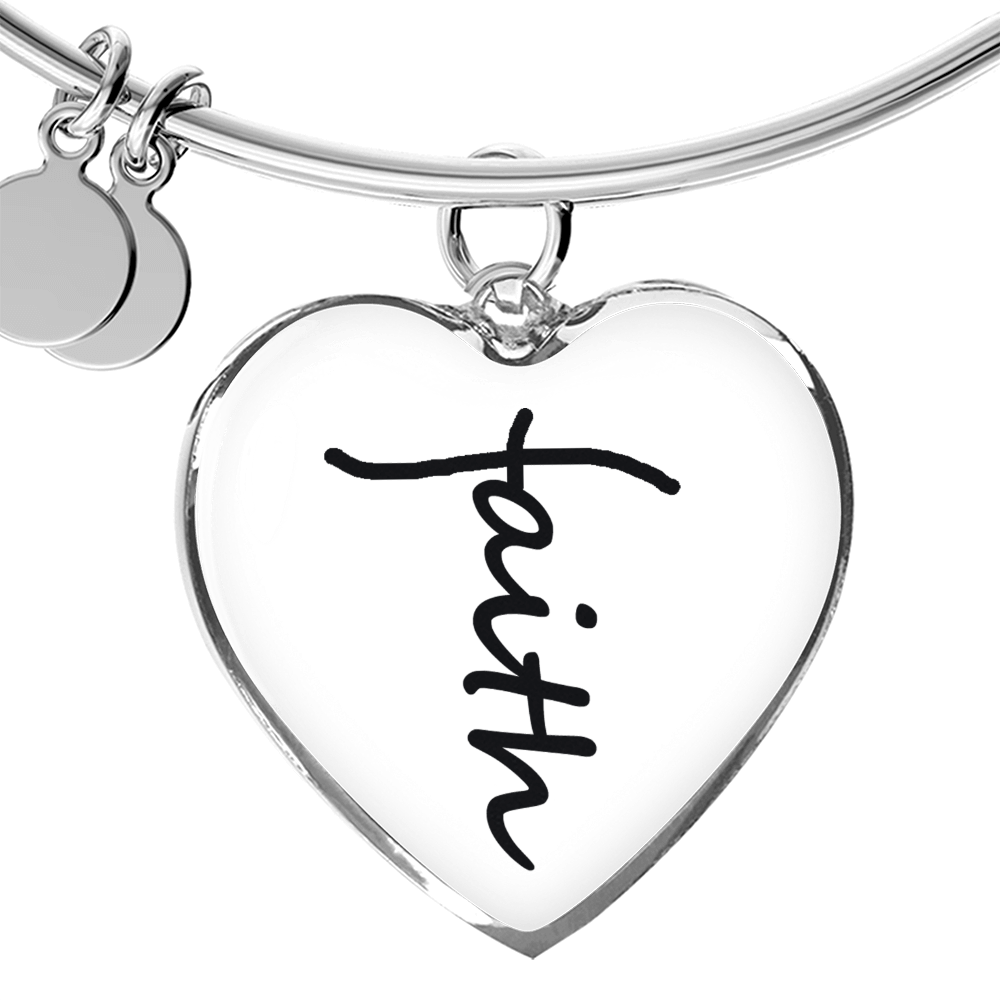 Faith (Black) - Non-Message Card Luxury Heart Bangle - Gift for Her