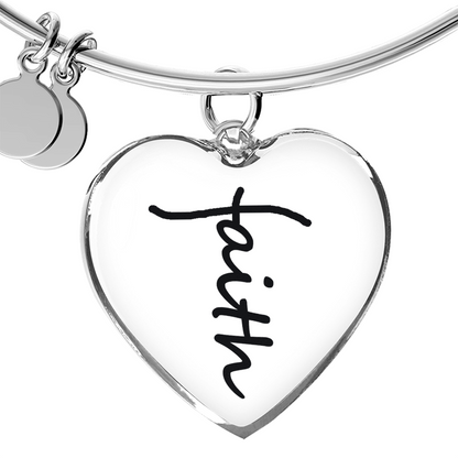 Faith (Black) - Non-Message Card Luxury Heart Bangle - Gift for Her