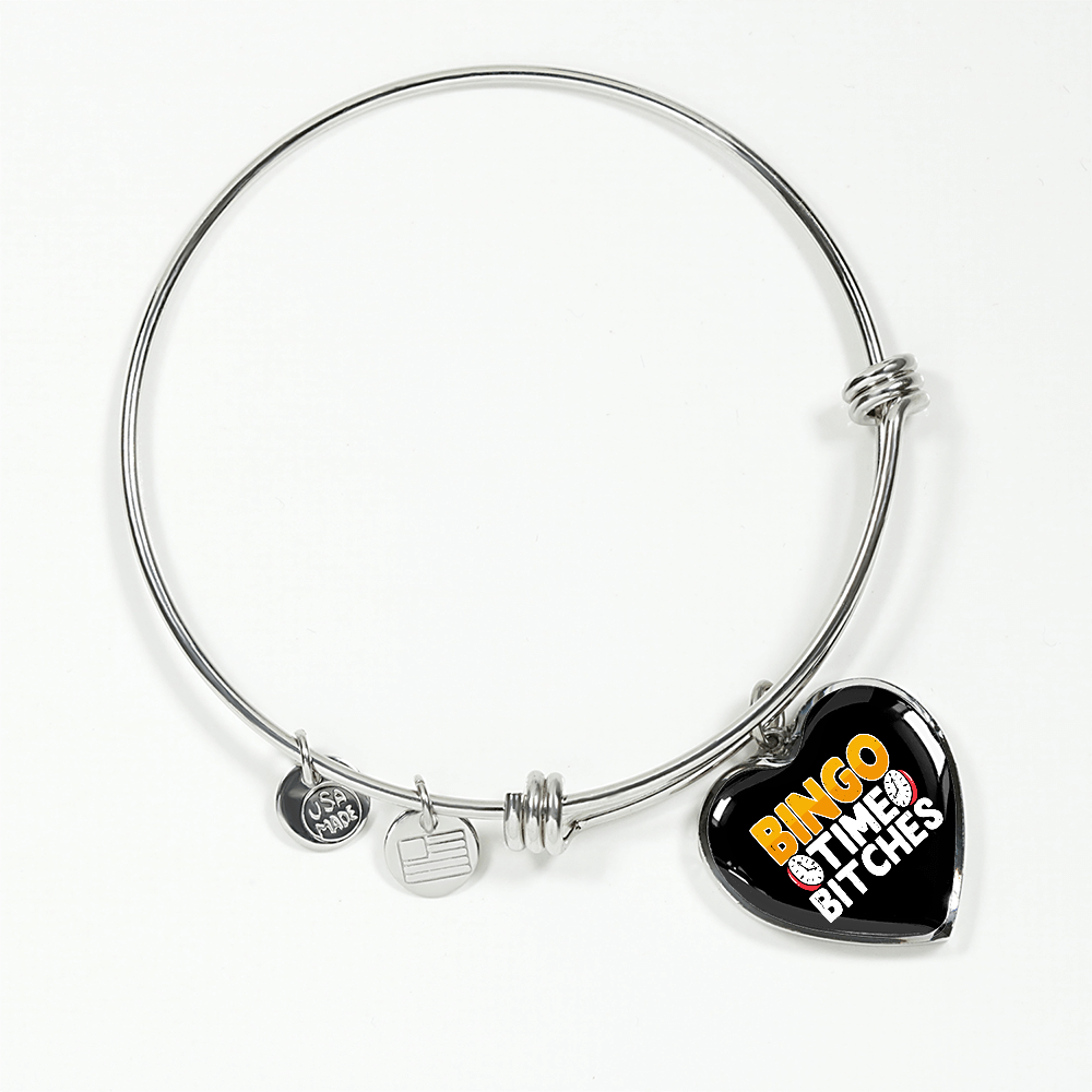 Bingo Time Bitches - Non-Message Card Luxury Heart Bangle - Gift for Her
