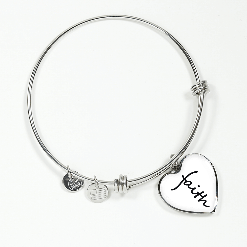 Faith (Black) - Non-Message Card Luxury Heart Bangle - Gift for Her