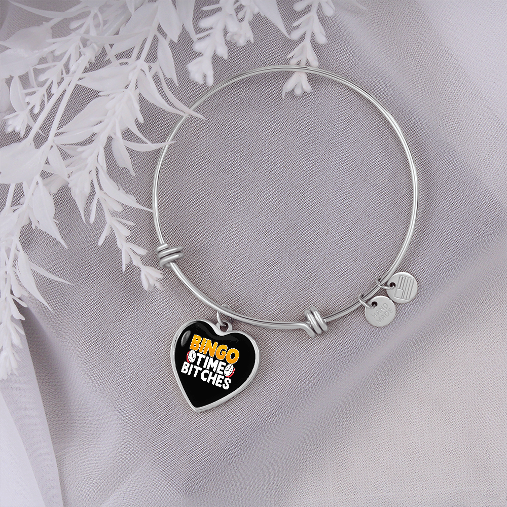 Bingo Time Bitches - Non-Message Card Luxury Heart Bangle - Gift for Her