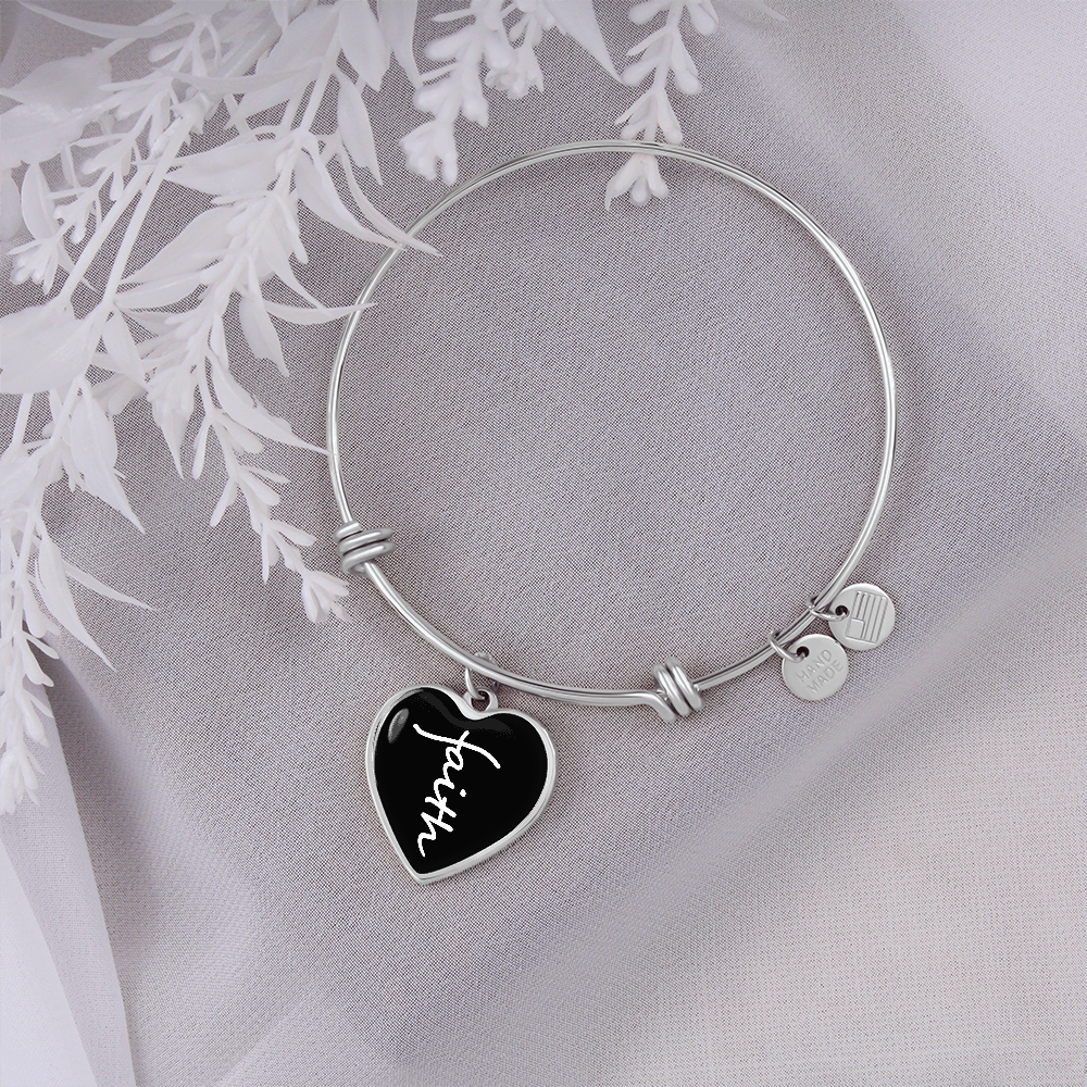 Faith (White) - Non-Message Card Luxury Heart Bangle - Gift for Her