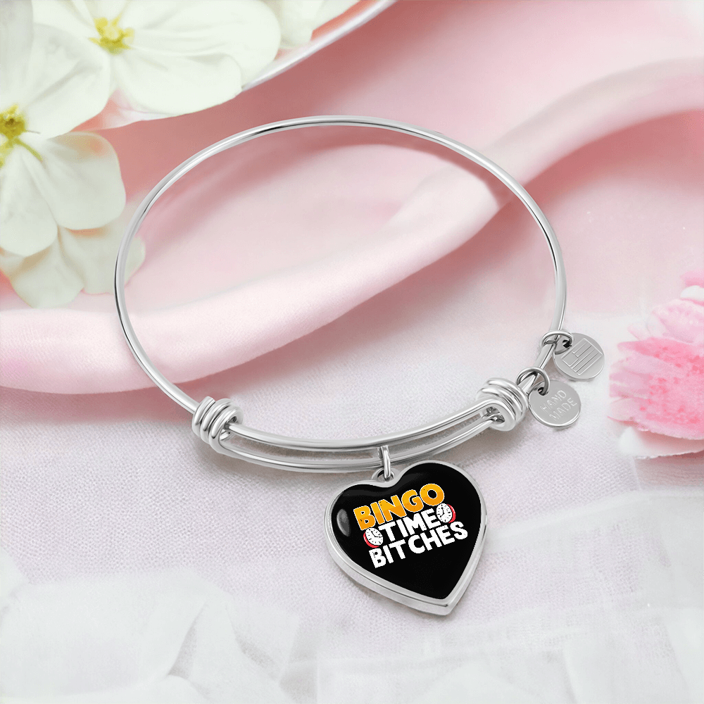 Bingo Time Bitches - Non-Message Card Luxury Heart Bangle - Gift for Her