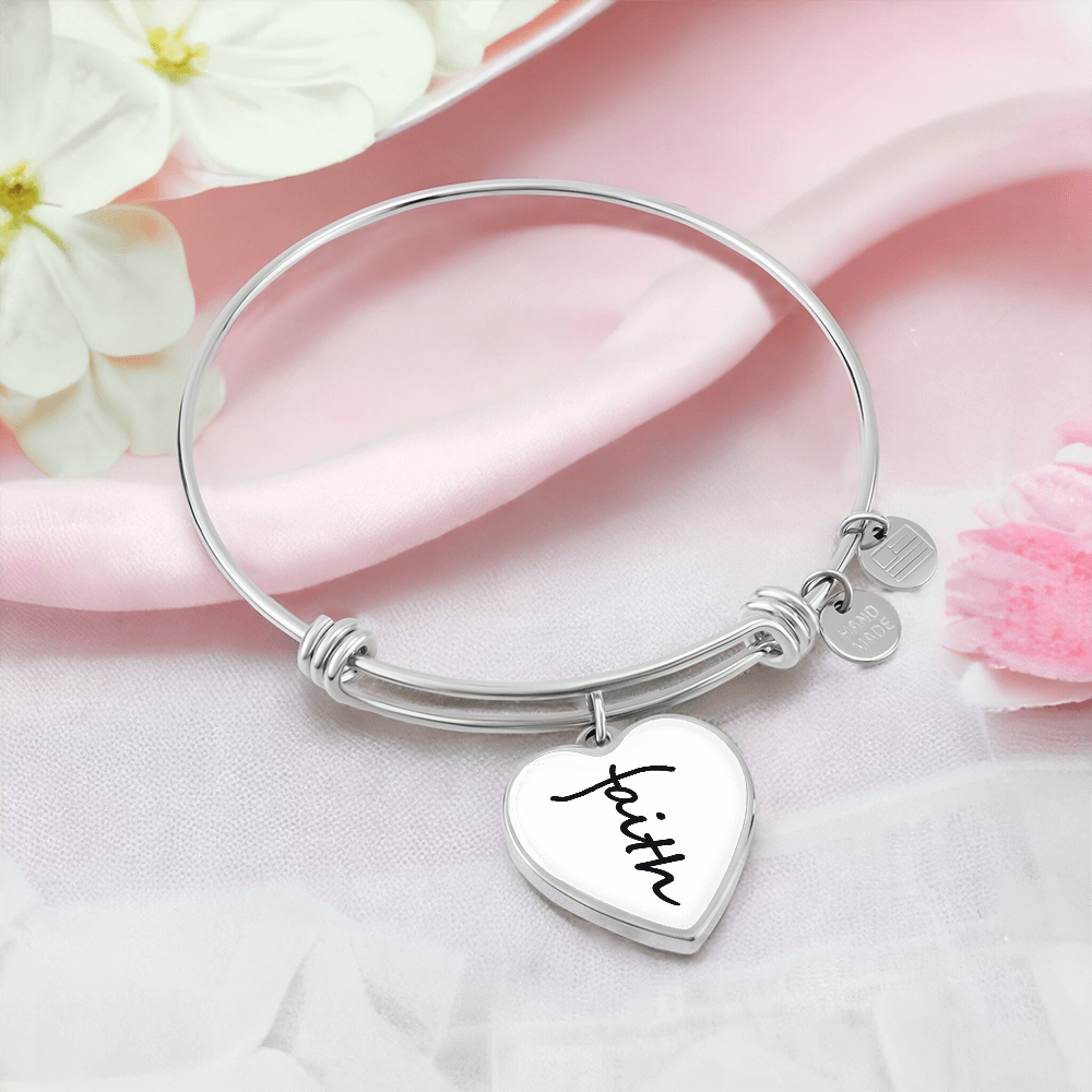 Faith (Black) - Non-Message Card Luxury Heart Bangle - Gift for Her