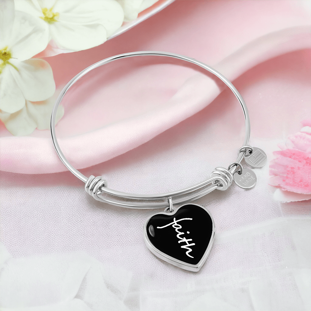 Faith (White) - Non-Message Card Luxury Heart Bangle - Gift for Her