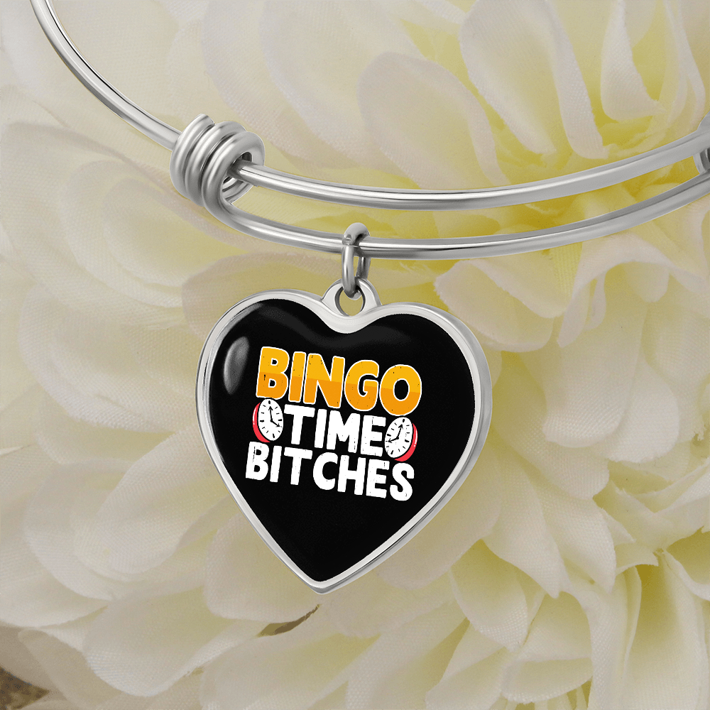 Bingo Time Bitches - Non-Message Card Luxury Heart Bangle - Gift for Her