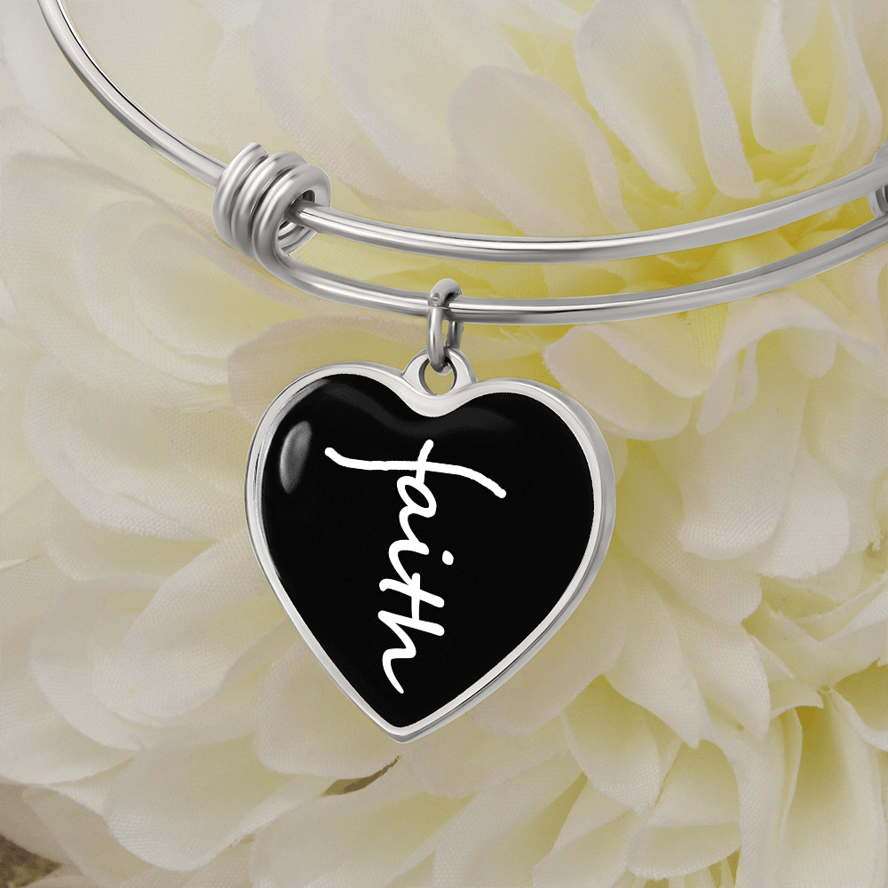 Faith (White) - Non-Message Card Luxury Heart Bangle - Gift for Her