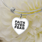 Faith Over Fear (Black) - Non-Message Card Luxury Heart Bangle - Gift for Her - Gift for Him