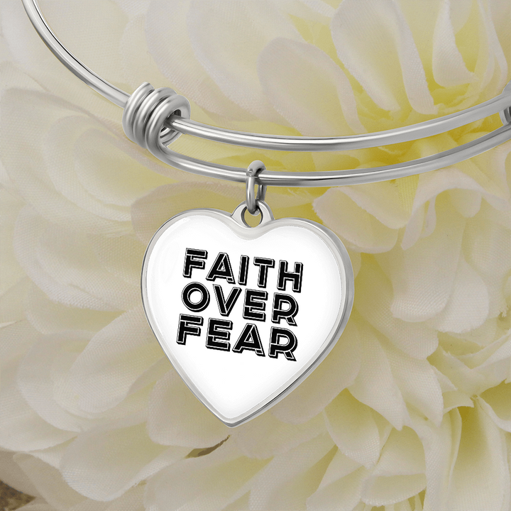 Faith Over Fear (Black) – Luxury Heart Bangle – Gift for Her - Gift for Him