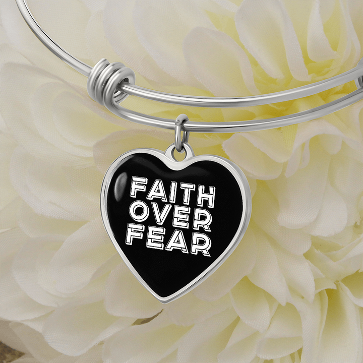 Faith Over Fear (White) – Luxury Heart Bangle – Gift for Her - Gift for Him