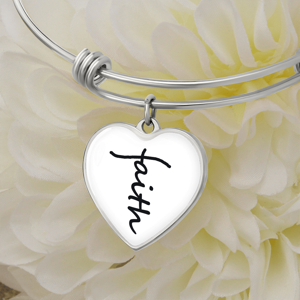 Faith (Black) - Non-Message Card Luxury Heart Bangle - Gift for Her