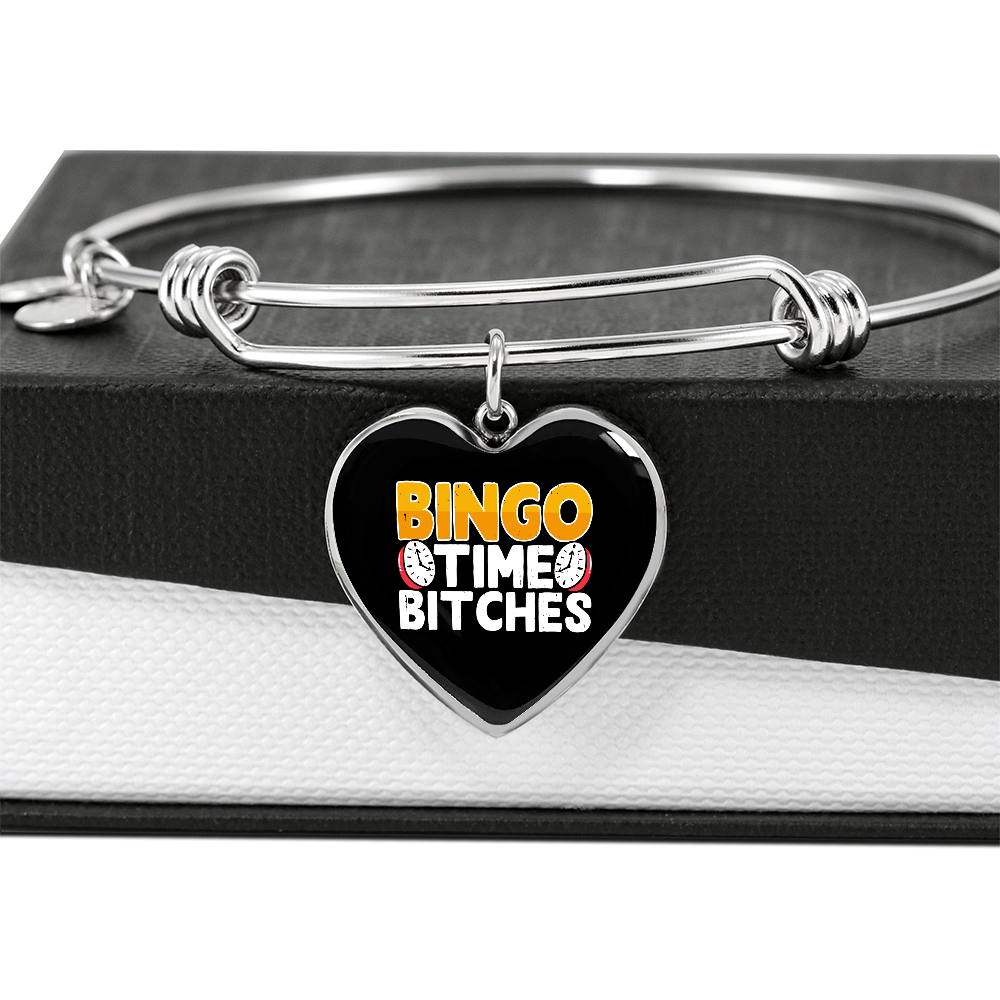 Bingo Time Bitches - Non-Message Card Luxury Heart Bangle - Gift for Her