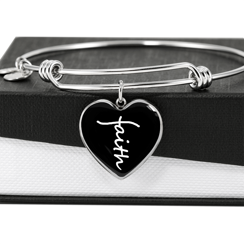 Faith (White) - Non-Message Card Luxury Heart Bangle - Gift for Her
