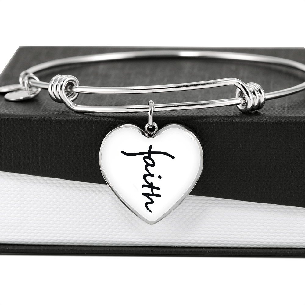 Faith (Black) - Non-Message Card Luxury Heart Bangle - Gift for Her
