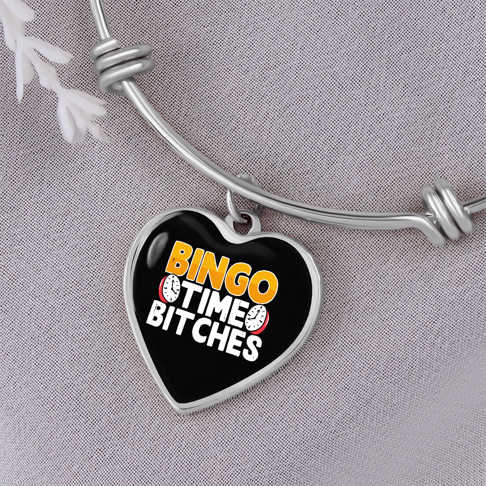 Bingo Time Bitches - Non-Message Card Luxury Heart Bangle - Gift for Her