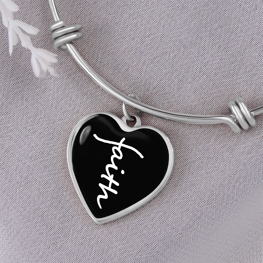 Faith (White) - Non-Message Card Luxury Heart Bangle - Gift for Her