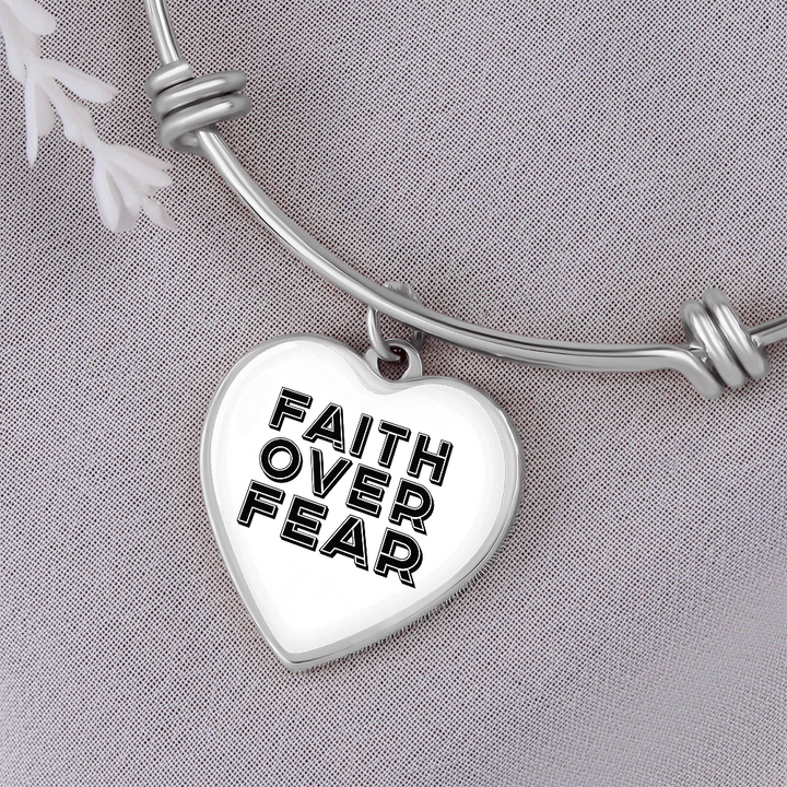 Faith Over Fear (Black) – Luxury Heart Bangle – Gift for Her - Gift for Him