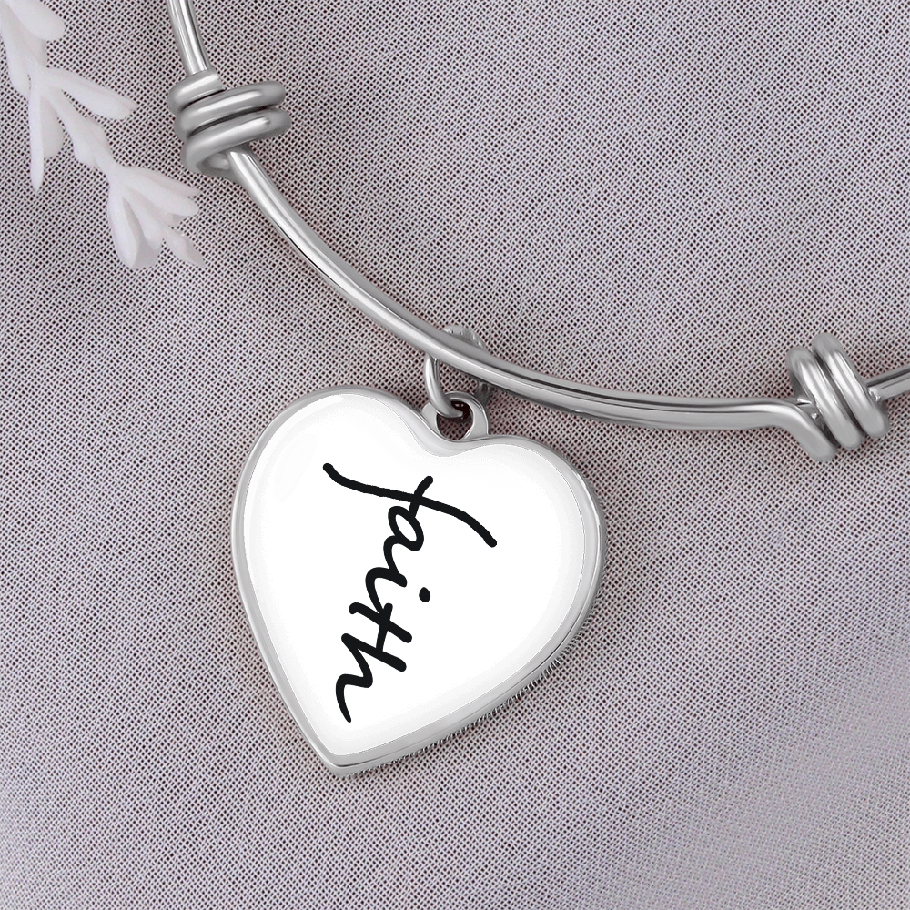 Faith (Black) - Non-Message Card Luxury Heart Bangle - Gift for Her