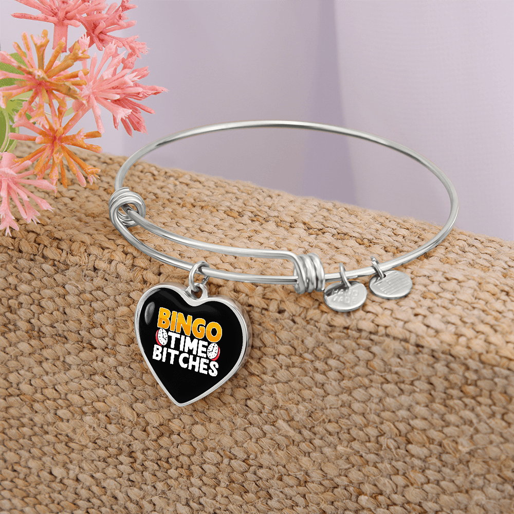 Bingo Time Bitches - Non-Message Card Luxury Heart Bangle - Gift for Her