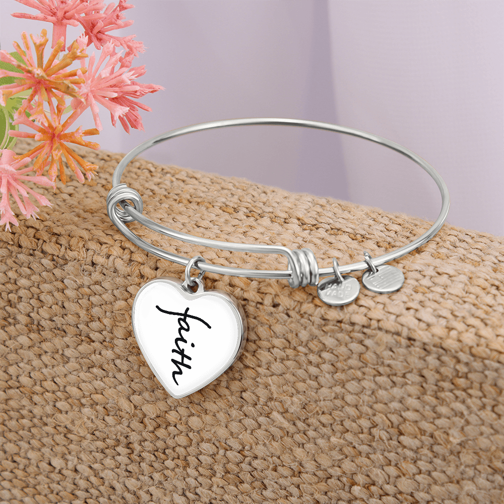 Faith (Black) - Non-Message Card Luxury Heart Bangle - Gift for Her