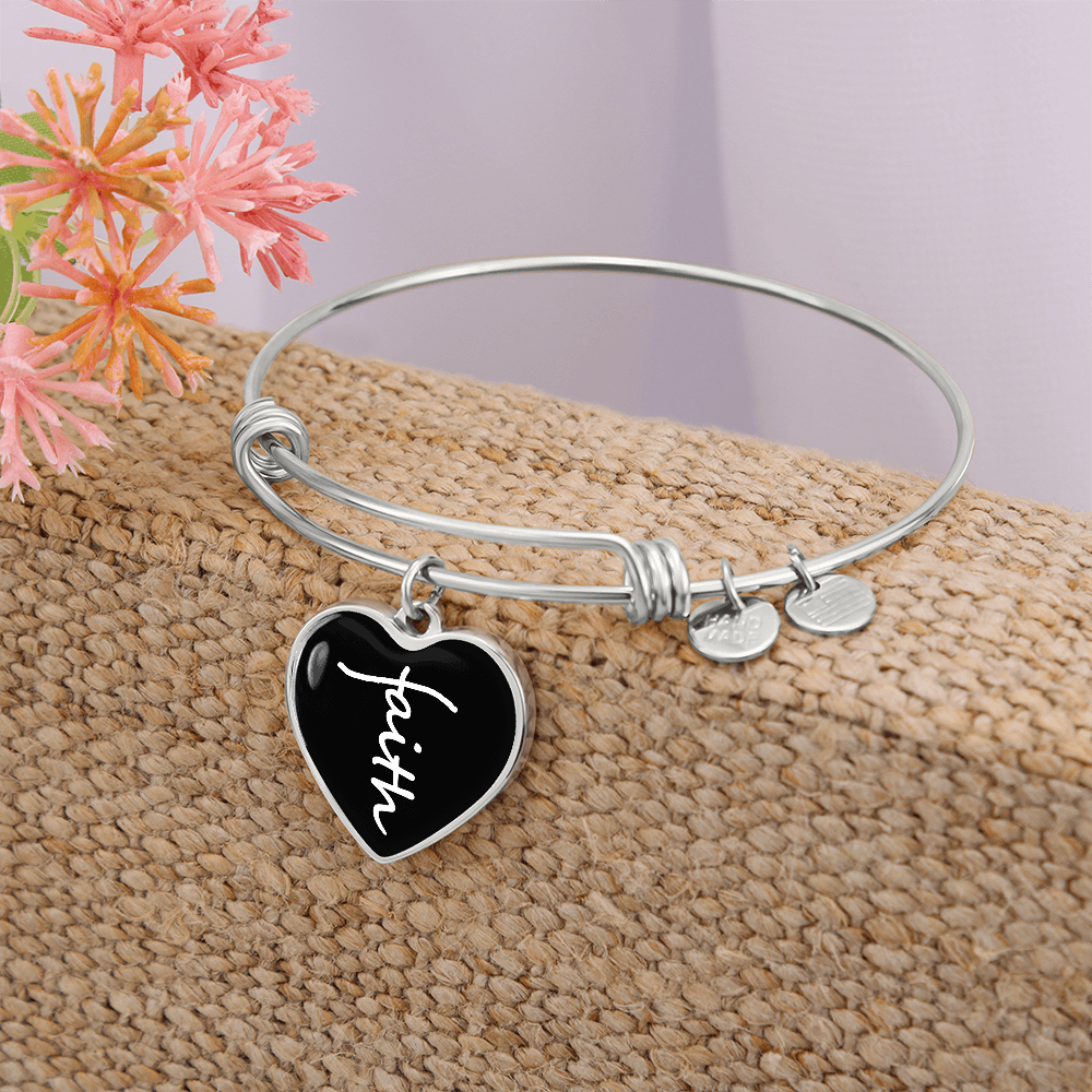 Faith (White) - Non-Message Card Luxury Heart Bangle - Gift for Her