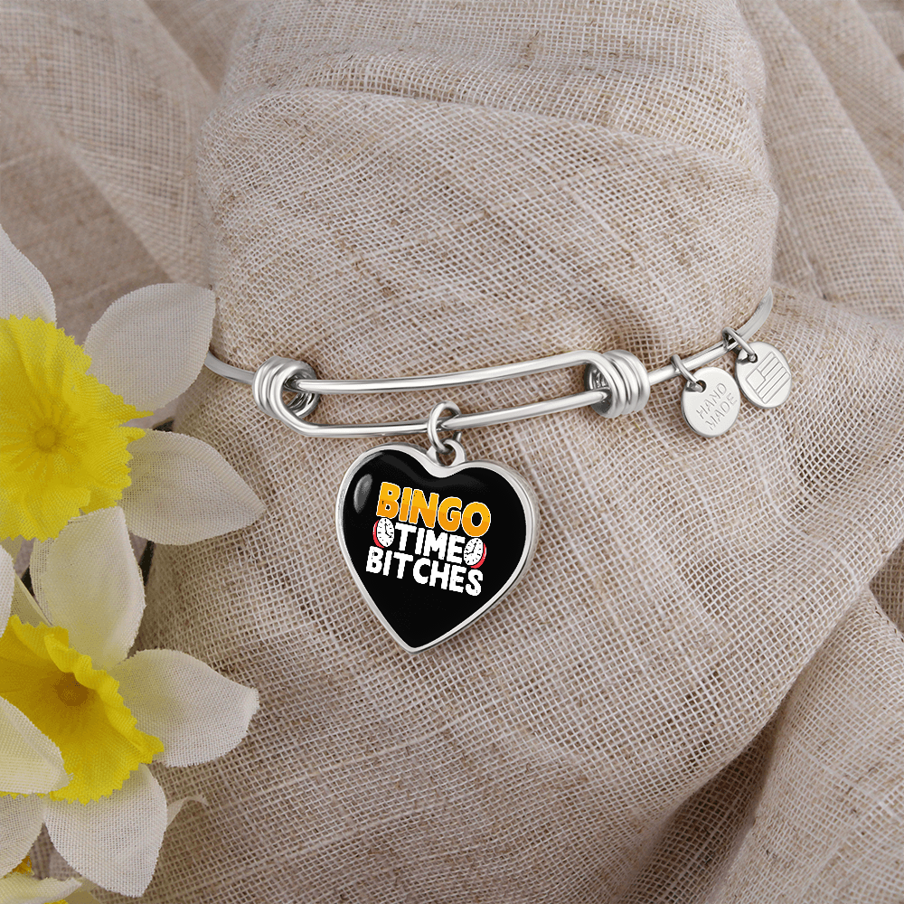 Bingo Time Bitches - Non-Message Card Luxury Heart Bangle - Gift for Her