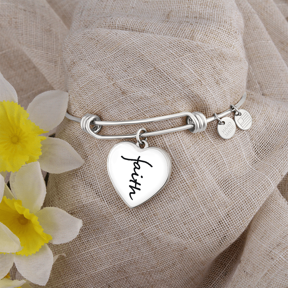 Faith (Black) - Non-Message Card Luxury Heart Bangle - Gift for Her