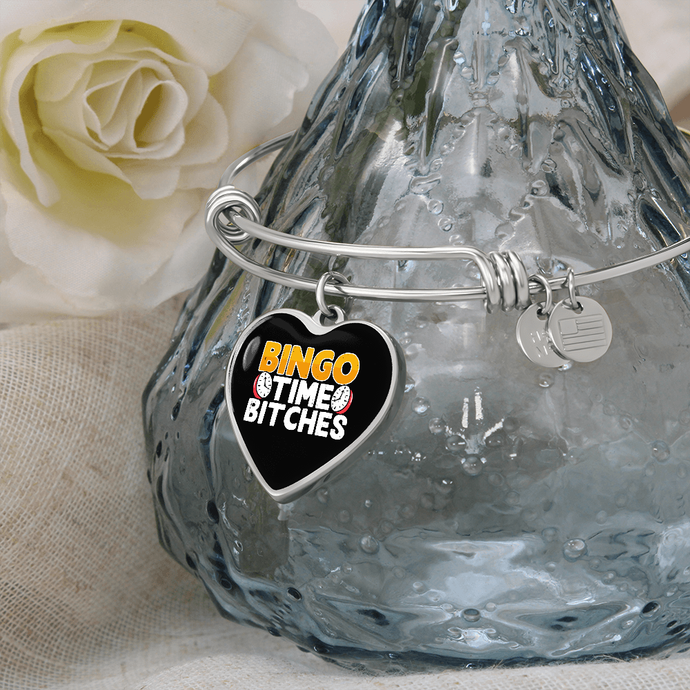 Bingo Time Bitches - Non-Message Card Luxury Heart Bangle - Gift for Her