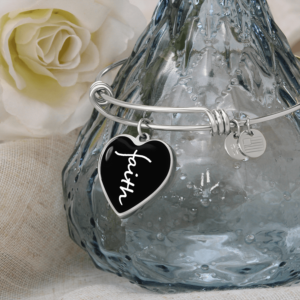 Faith (White) - Non-Message Card Luxury Heart Bangle - Gift for Her