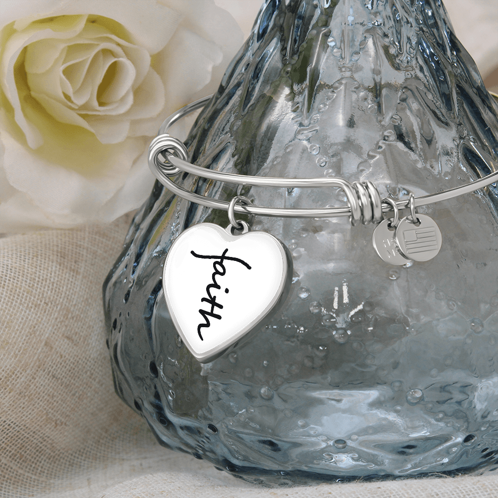 Faith (Black) - Non-Message Card Luxury Heart Bangle - Gift for Her