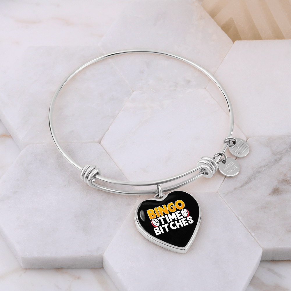 Bingo Time Bitches - Non-Message Card Luxury Heart Bangle - Gift for Her