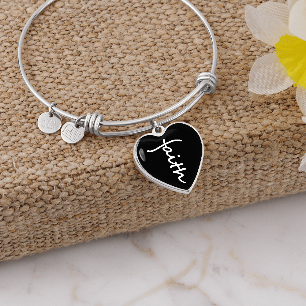 Faith (White) - Non-Message Card Luxury Heart Bangle - Gift for Her