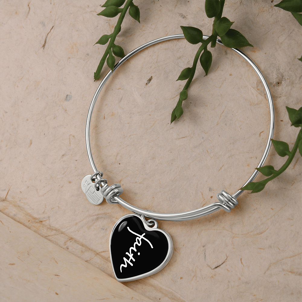 Faith (White) - Non-Message Card Luxury Heart Bangle - Gift for Her