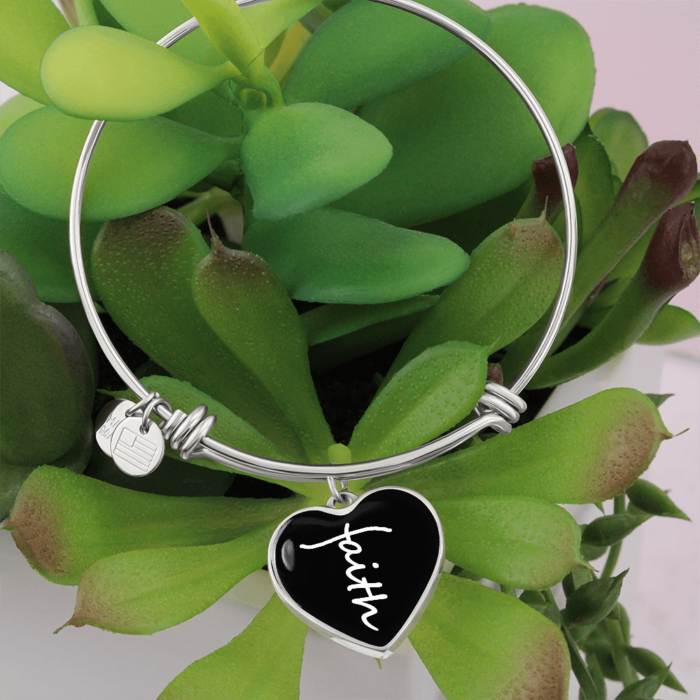 Faith (White) - Non-Message Card Luxury Heart Bangle - Gift for Her