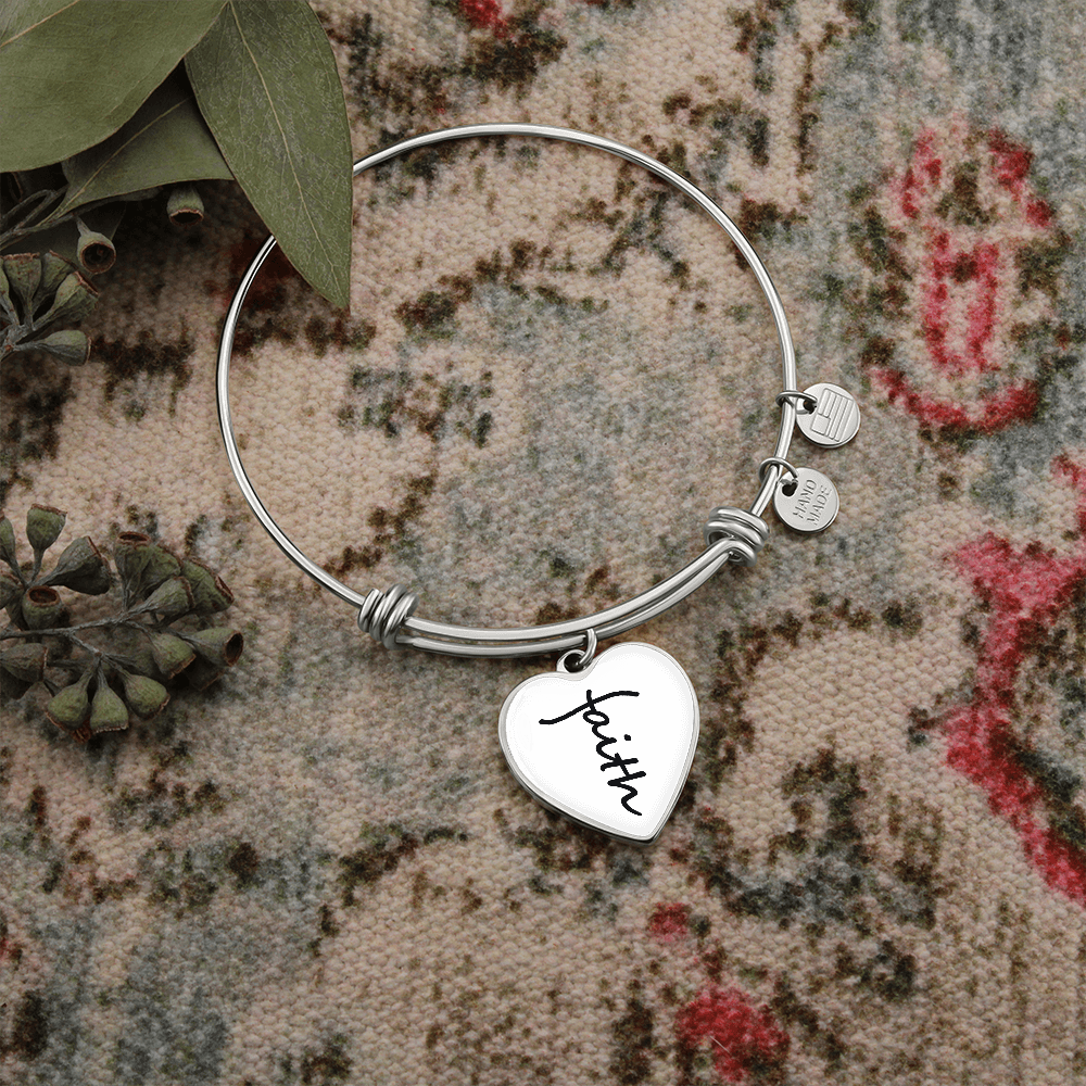 Faith (Black) - Non-Message Card Luxury Heart Bangle - Gift for Her