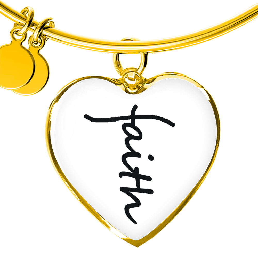 Faith (Black) - Non-Message Card Luxury Heart Bangle - Gift for Her