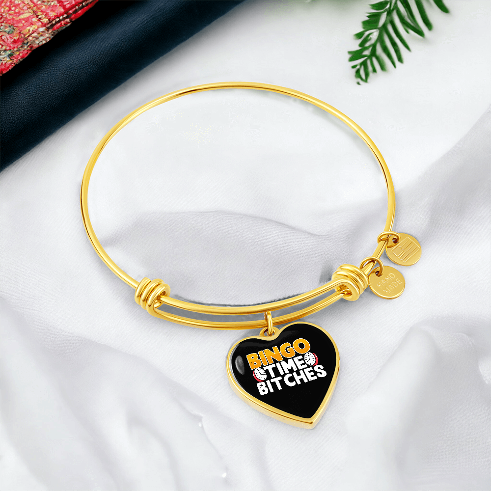 Bingo Time Bitches - Non-Message Card Luxury Heart Bangle - Gift for Her