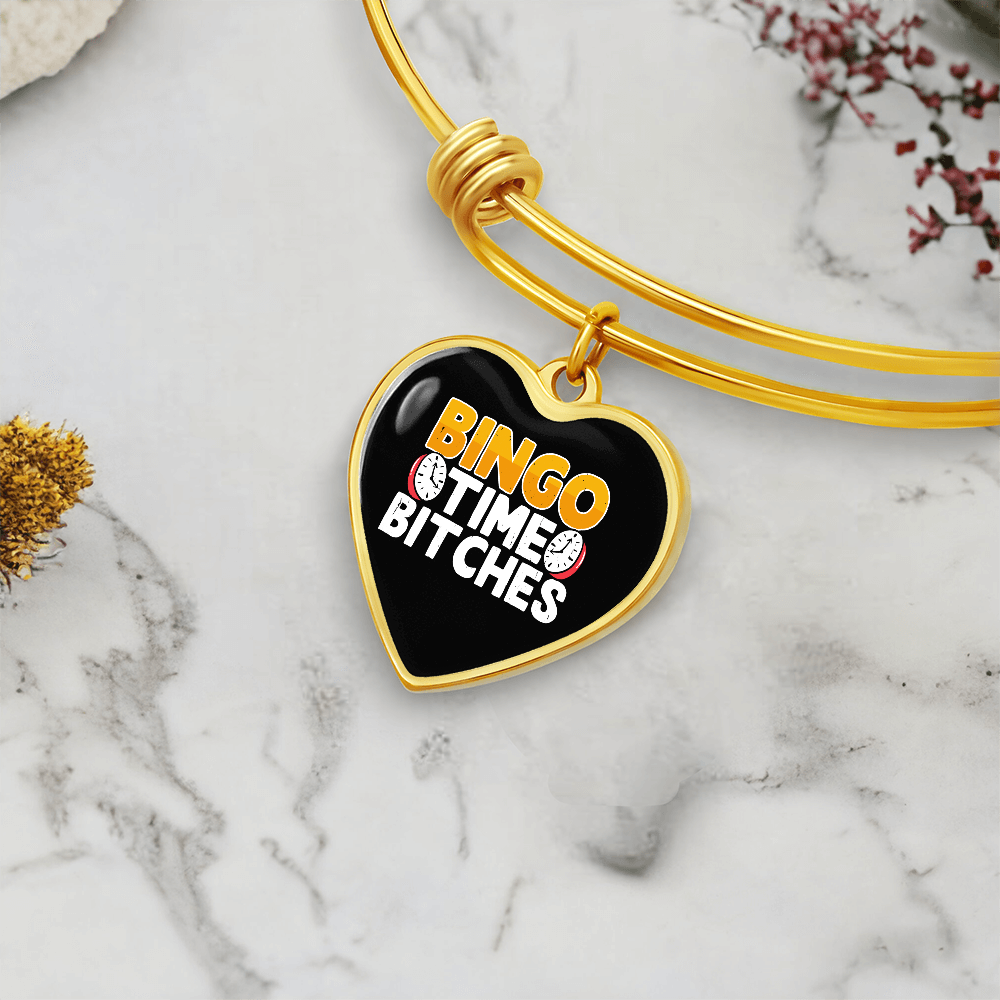 Bingo Time Bitches - Non-Message Card Luxury Heart Bangle - Gift for Her