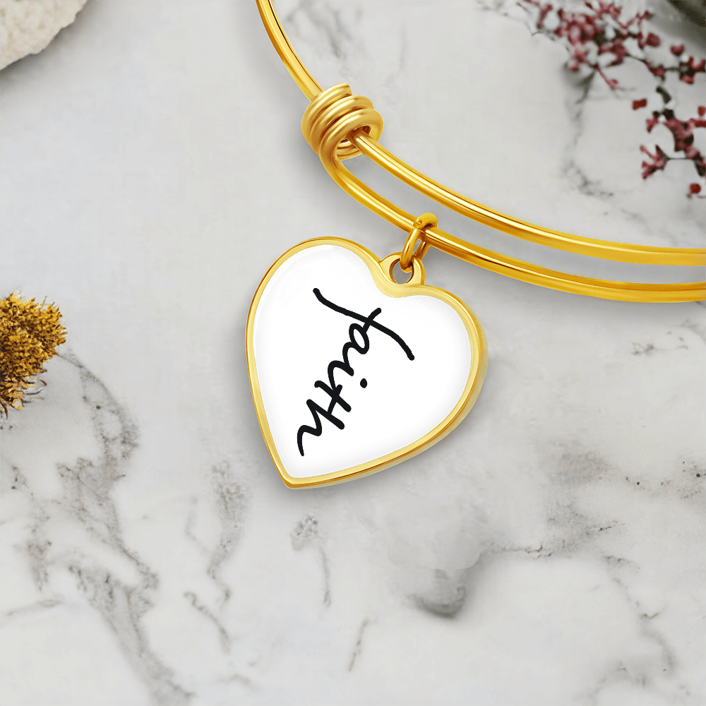 Faith (Black) - Non-Message Card Luxury Heart Bangle - Gift for Her