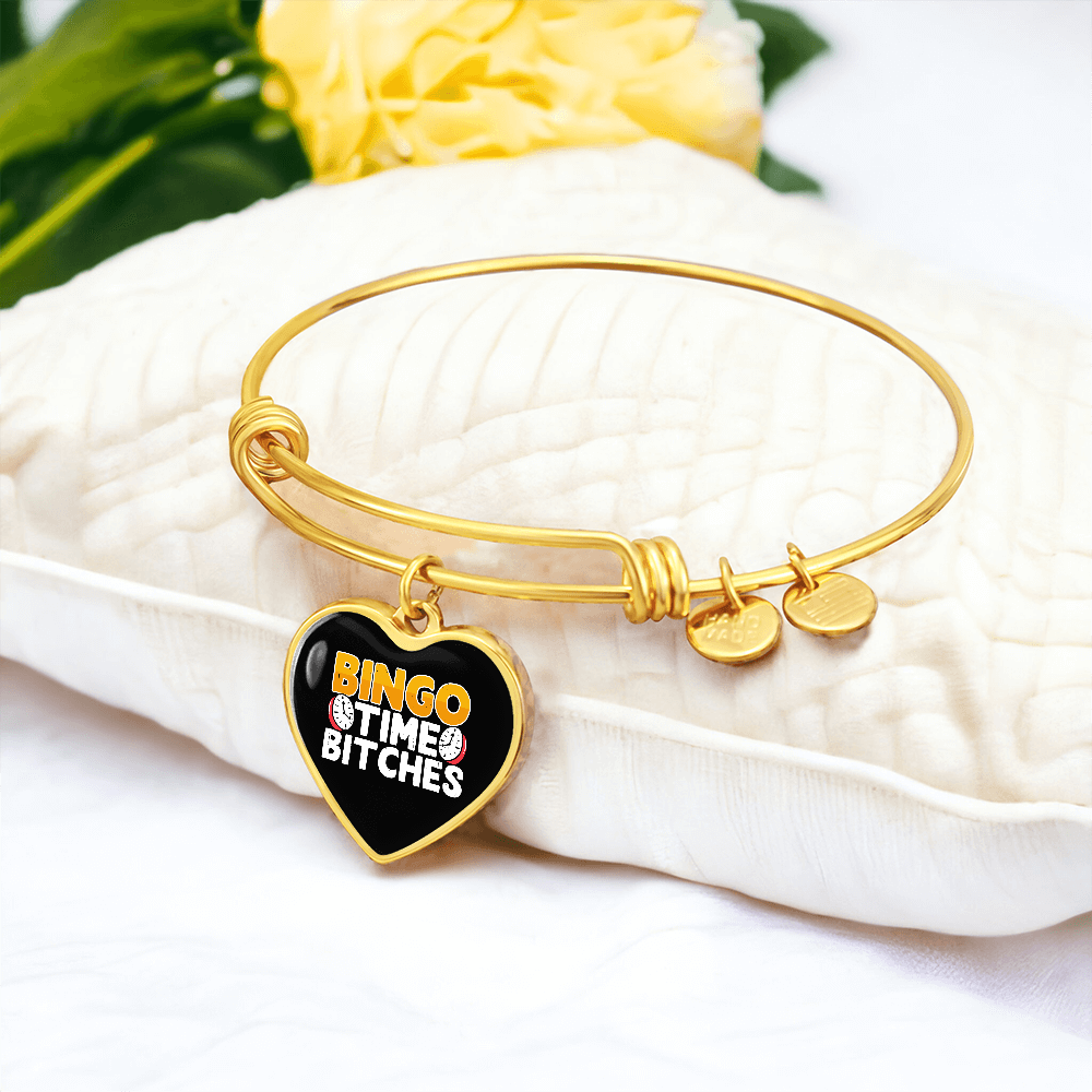 Bingo Time Bitches - Non-Message Card Luxury Heart Bangle - Gift for Her