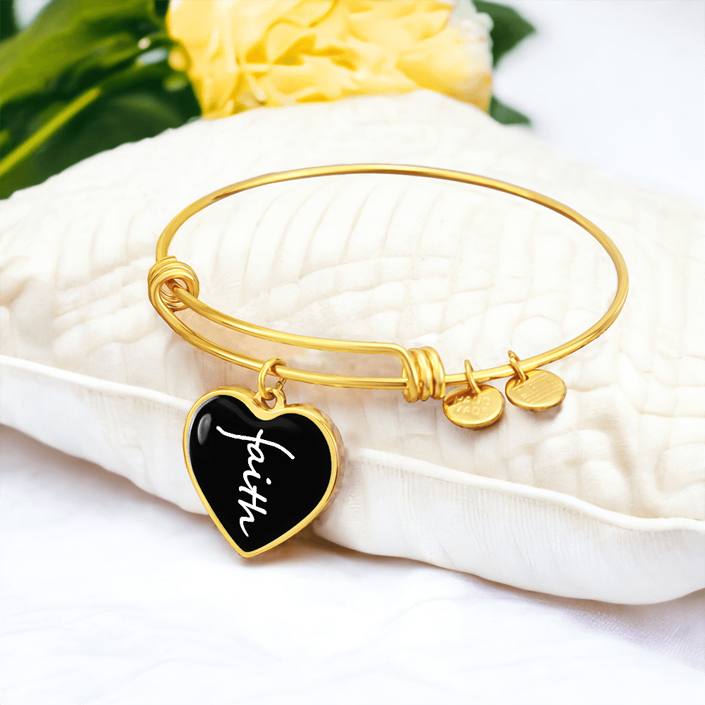 Faith (White) - Non-Message Card Luxury Heart Bangle - Gift for Her