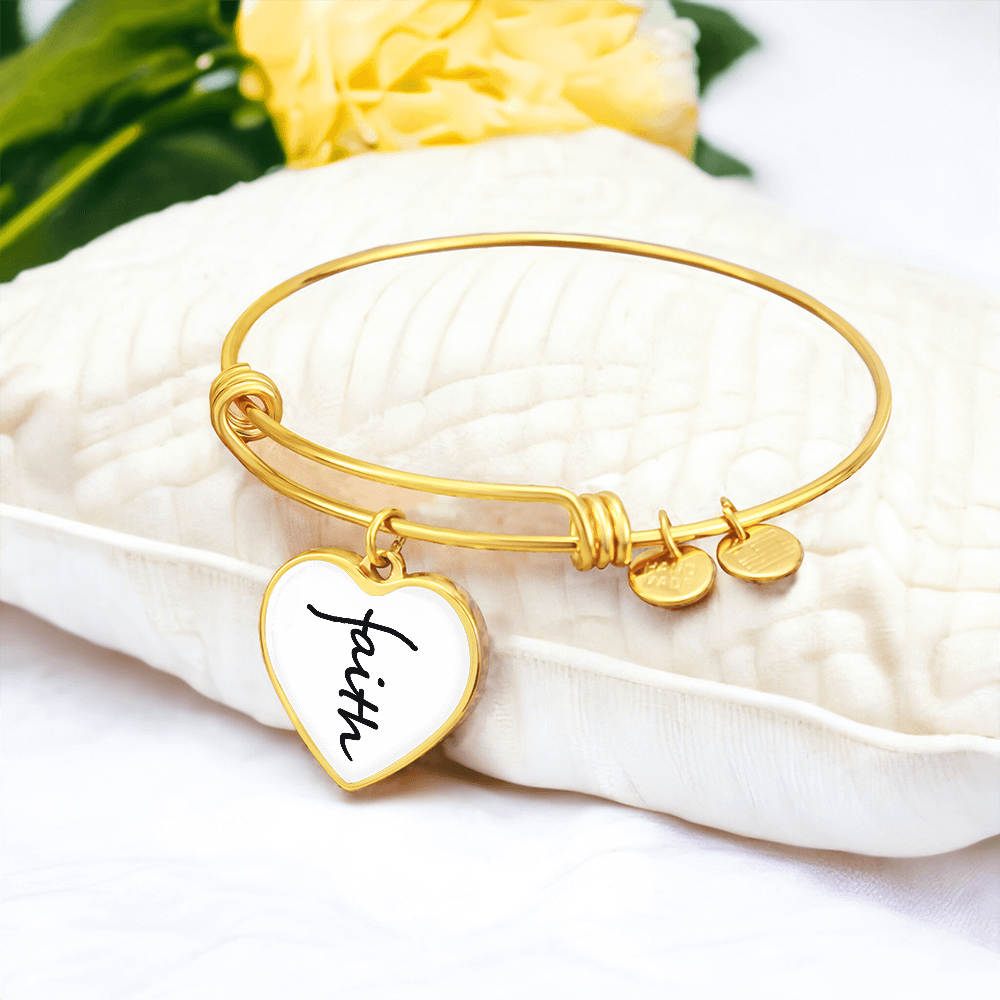 Faith (Black) - Non-Message Card Luxury Heart Bangle - Gift for Her
