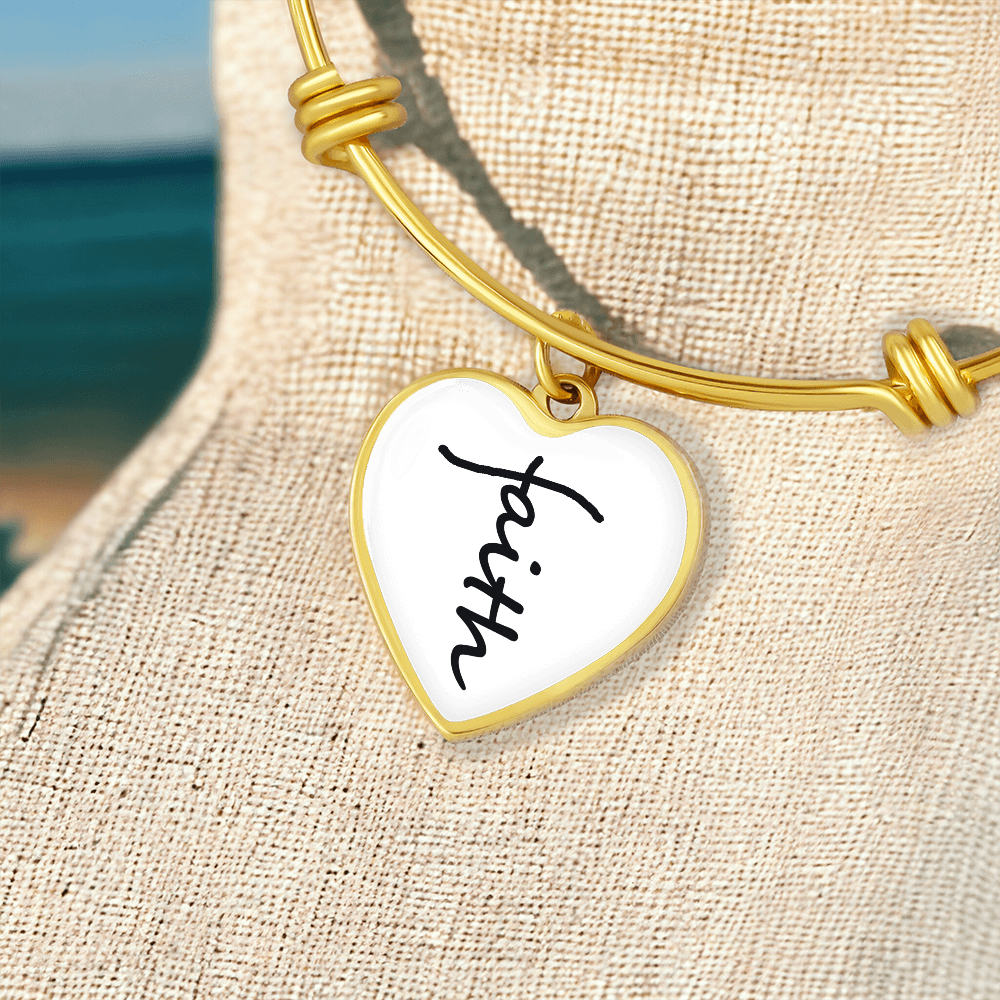 Faith (Black) - Non-Message Card Luxury Heart Bangle - Gift for Her