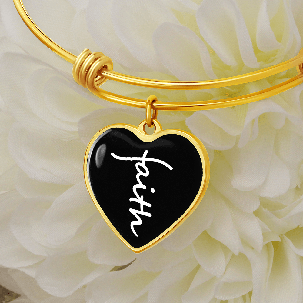 Faith (White) - Non-Message Card Luxury Heart Bangle - Gift for Her